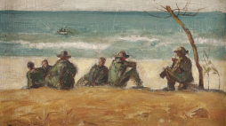 Wlastimil Hofman, Żołnierze oczekujący na imigrantów na plaży w Tel Awiwie, 1941. Fot. desa.pl