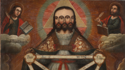 Anonimowy obraz katolicki z XVIII wieku z peruwiańskiej szkoły z Cuzco. Dzieło przedstawia Trójjedynego Boga Świętego. Źródło: Lima Art Museum, Public domain, via Wikimedia Commons