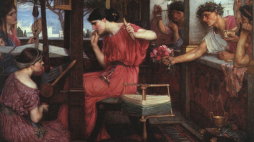 "Penelopa i zalotnicy" - obraz prerafaelity Johna Williama Waterhouse'a, 1912. Galeria Sztuki w Aberdeen. Źródło: John William Waterhouse, Public domain, via Wikimedia Commons
