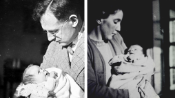 Mały Stephen Hawking z rodzicami, 1942 r./Źródło: en.wikipedia