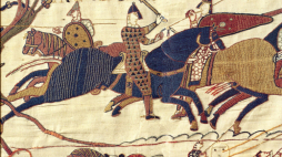 Scena z Tkaniny z Bayeux przedstawiająca biskupa Odona zbierającego armię księcia Wilhelma podczas bitwy pod Hastings w 1066 roku. Fot. Wikimedia Commons