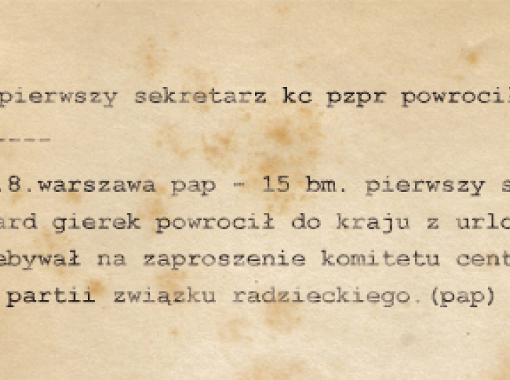 Sierpień '80 w depeszach PAP – od powrotu Gierka z Krymu do porozumień w Gdańsku