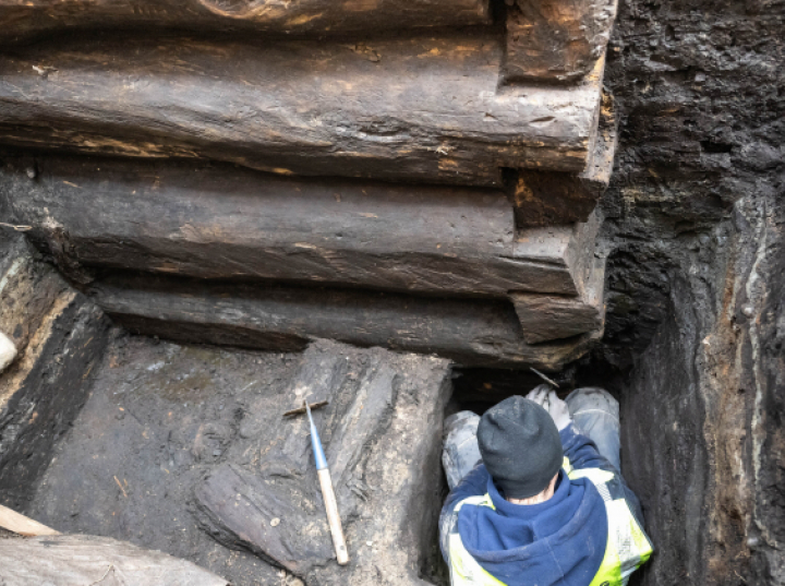Archeolodzy wydobyli belki domu z XIII w. znalezione na dziedzińcu Domu Kopernika w Toruniu