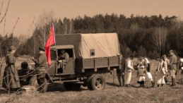 Zdjęcie z filmu "Przez czerwoną granicę", wyprodukowanego przez Fundację Joachima Lelewela we współpracy z TMHW Kalina Krasnaja.