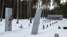 Zdewastowana polska część cmentarza ofiar NKWD w Bykowni. Fot. PAP/EPA