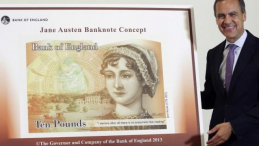 Gubernator BoE Mark Carney podczas prezentacji banknotu z Jane Austen. 2013 r. Fot. PAP/EPA