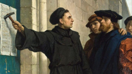 Marcin Luter przybijający 95 tez. Źródło: Wikimedia Commons