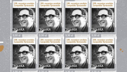 Arkusz znaczków Poczty Polskiej upamiętniających 100. rocznicę urodzin Leopolda Tyrmanda