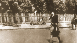 Ciała ludzi zmarłych z głodu na ulicy Charkowa. 1933 r. Źródło: IPN