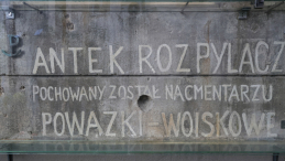 Napis upamiętniający Antoniego Szczęsnego Godlewskiego, pseudonim "Antek Rozpylacz" na ścianie kamienicy na jednym ze śródmiejskich podwórek w Warszawie. PAP/Paweł Supernak