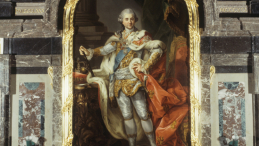 Stanisław August Poniatowski w stroju koronacyjnym na portrecie, którego autorem jest Marcello Baciarelli, fot. PAP/J. Morek
