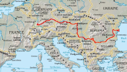 Dunaj na mapie Europy. Fot. Wikimedia Commons