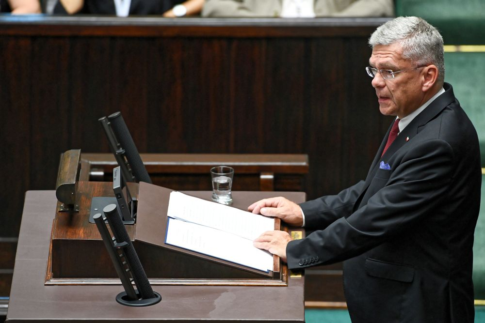 Marszałek Senatu Stanisław Karczewski podczas sesji inauguracyjnej V Światowego Zjazdu Polonii i Polaków z Zagranicy. Fot. PAP/J. Turczyk