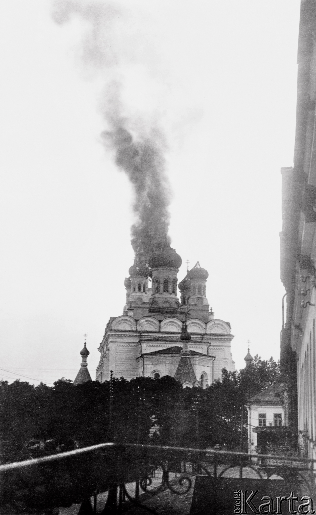 Grodno, 1920. Płonąca cerkiew. Źródło: Ośrodek KARTA