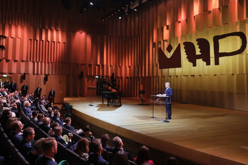 Minister kultury Piotr Gliński podczas uroczystości otwarcia Muzeum Historii Polski w nowym gmachu na warszawskiej Cytadeli. 28.09.2023. Fot. PAP/P. Supernak