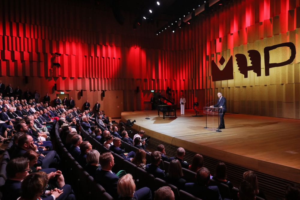 Prezydent Andrzej Duda podczas uroczystości otwarcia Muzeum Historii Polski w nowym gmachu na warszawskiej Cytadeli. 28.09.2023. Fot. PAP/P. Supernak