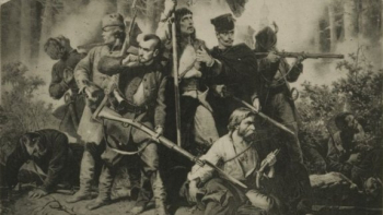 Obraz „Bitwa” Artura Grottgera z cyklu „Polonia” 1863. Źródło: CBN Polona
