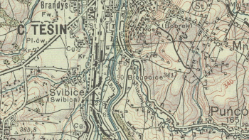 Mapa Cieszyna i okolic. Wojskowy Instytut Geograficzny, 1934. Źródło: CBN Polona