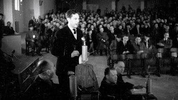 Albert Forster przed Najwyższym Trybunałem Narodowym w Gdańsku. 05.04.1948. Fot. PAP/CAF