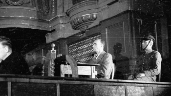 Proces niemieckiego zbrodniarza Arthura Greisera (C). Poznań, 21.06.1946. PAP/CAF/J. Żyszkowski