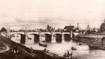 Most Podgórski. ok. 1850 r. Litografia Franza J. Sandmanna. Źródło: Wikimedia Commons