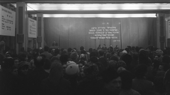 Strajk w Zakładach Przemysłu Bawełnianego im. Juliana Marchlewskiego. Łódź, 10.02.1971. Fot. PAP/CAF/W. Rozmysłowicz