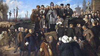 Obraz Aleksandra Lessera „Pogrzeb pięciu ofiar” ze zbiorów Muzeum Narodowego w Krakowie. Źródło: Wikimedia Commons