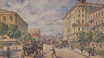 Pocztówka przedstawiająca Krakowskie Przedmieście i hotel Bristol w Warszawie. Źródło: CBN Polona
