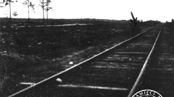 Widok na bocznicę kolejowa obozu zagłady w Treblince. 07.11.1945. Fot. AIPN