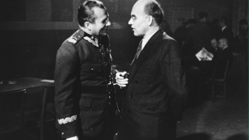 Marszałek Michał Rola Żymierski i Władysław Gomułka podczas obrad Krajowej Rady arodowej, fot. PAP/CAF