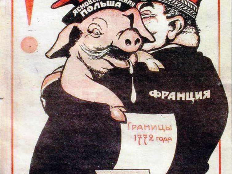 Sowiecki plakat „Świnia tresowana w Paryżu” z 1920 r. Źródło: Wikimedia Commons