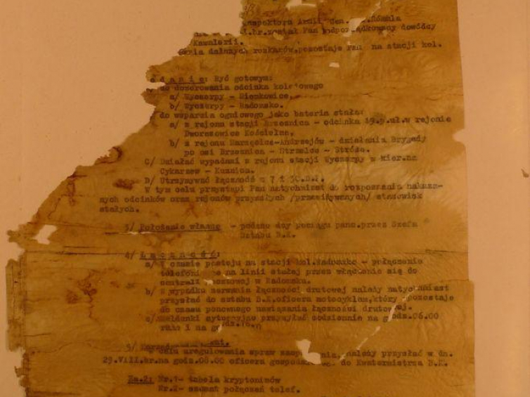 Dokument dot. Wołyńskiej Brygady Kawalerii z datą 30 sierpień 1939 r. Fot. CAW