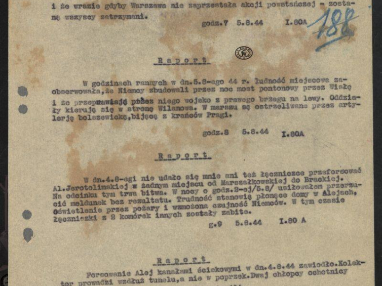 Raport z rejonu Al. Jerozolimskich. 05.08.1944. Źródło: CAW