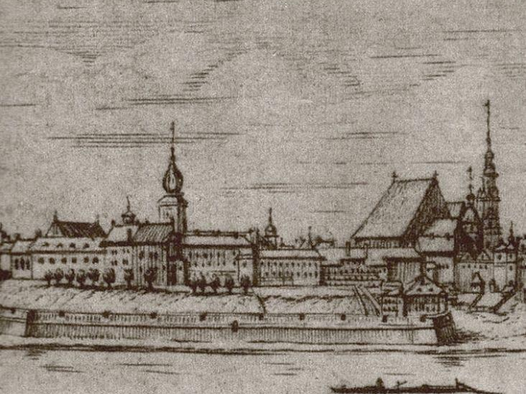 Zamek Królewski w 1641 r. Praca Wilhelma Hondiusa. Źródło: Wikimedia Commons