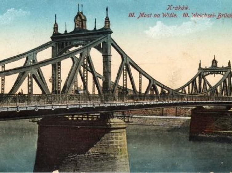 Pocztówka z widokiem III Mostu na Wiśle, zwanego Mostem Krakusa lub Mostem Franciszka Józefa z roku 1916. DHP/P/II/8