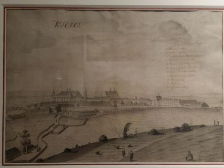 Wystawa „Wizerunek Miasta” w Muzeum Historii Kielc. Ks. Antoni Brygierski, Widok Kielc (1753-1756). Fot. Marek Klapa (PAP)