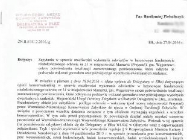Pismo wydane przez konserwatora zabytków