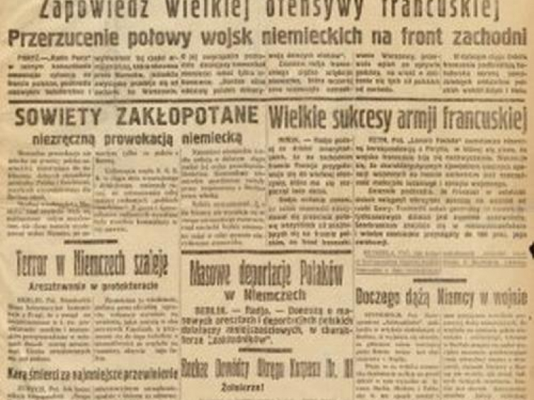 Pierwsza strona jednego z ostatnich numerów Słowa z 15 września 1939 r. ze zbiorów Jagiellońskiej Biblioteki Cyfrowej