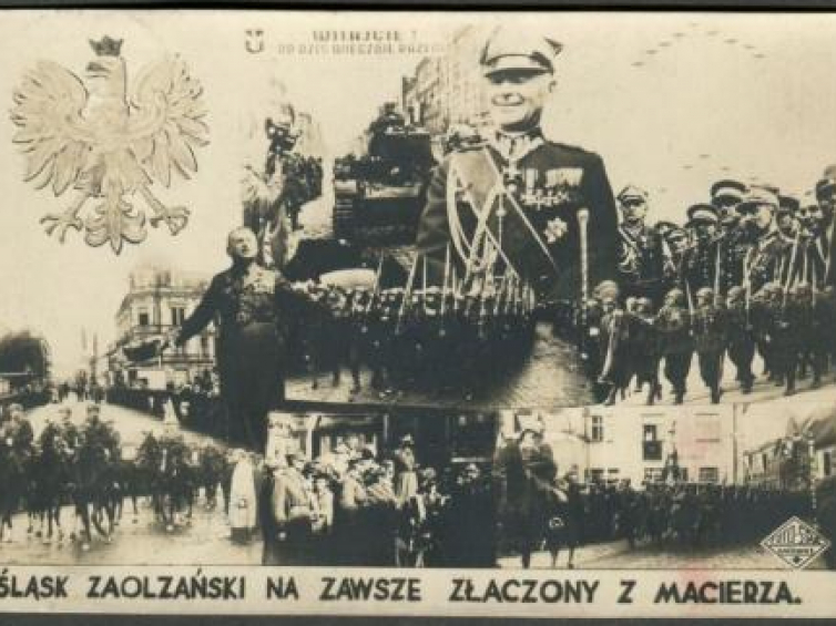 Pocztówka propagandowa z października 1938 r. ze zbiorów Muzeum Historii Polski
