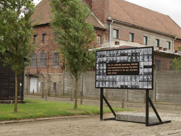 Wystawa plenerowa na terenie Muzeum Auschwitz. Fot. PAP/S. Rozpędzik
