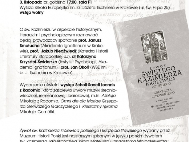 Spotkanie nt. książki „Żywot św. Kazimierza królewica polskiego i książęcia litewskiego”
