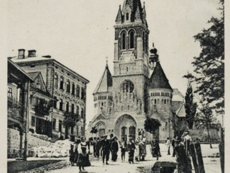 Kościół dominikanów pw. św. Stanisława w Czortkowie. Pocztówka, 1908 r. Źródło: BN Polona