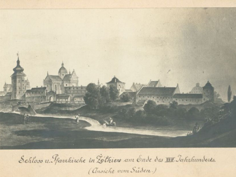 Panorama Żółkwi z końca XVIII wieku. Źródło: BN Polona