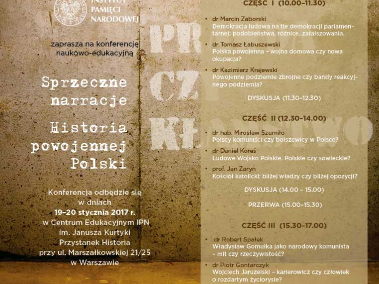 Plakat konferencji „Sprzeczne narracje. Historia powojennej Polski”