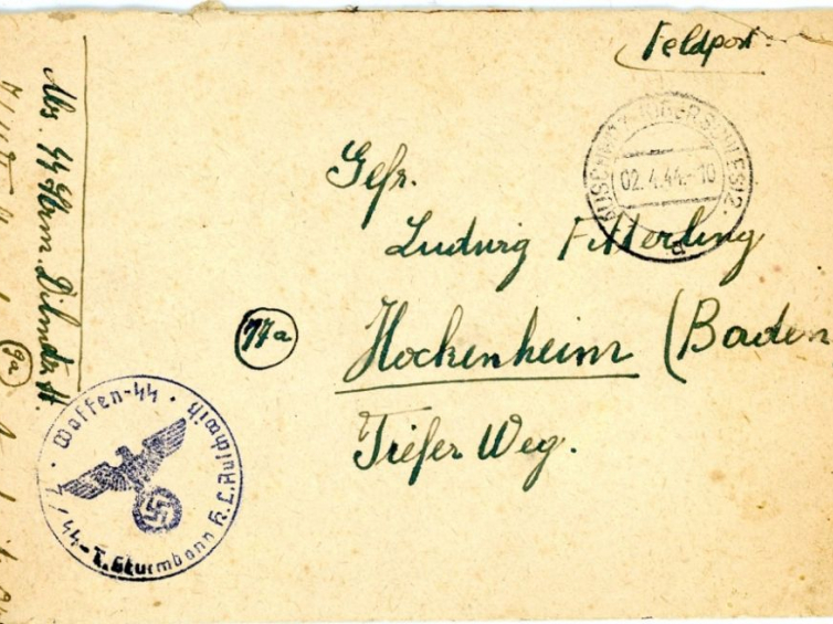 Oryginalny list napisany przez esesmana z załogi niemieckiego obozu Auschwitz Stefana Dilmetza. Źródło: Muzeum Auschwitz-Birkenau