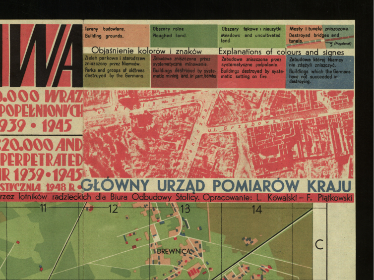 Mapa zniszczenia Warszawy. Źródło: Polona
