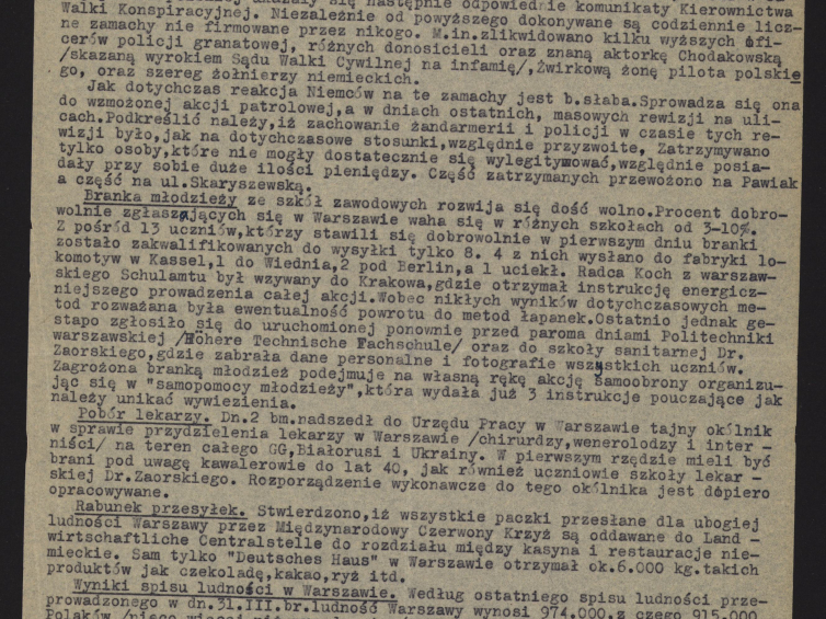 Meldunek zbiorowy nr 188 z informacją o przebiegu akcji uwolnienia więźniów 26 marca 1943 r. pod warszawskim Arsenałem; AAN, Armia Krajowa, sygn. I/13. Źródło: AAN