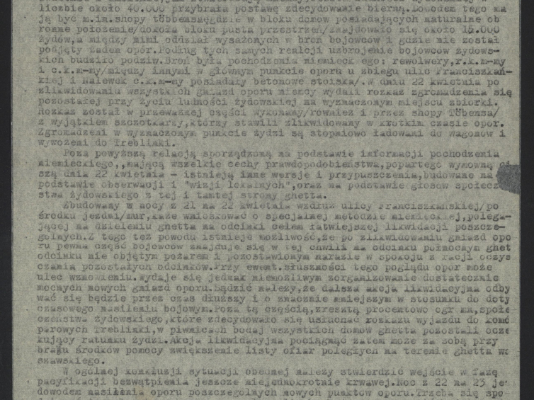 Sprawozdanie specjalne z przebiegu akcji likwidacyjnej getta warszawskiego. Źródło: Archiwum Akt Nowych