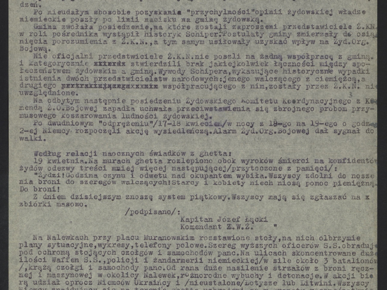 Raport Referatu Żydowskiego Żegota z 21 kwietnia 1943 r. Źródło: Archiwum Akt Nowych