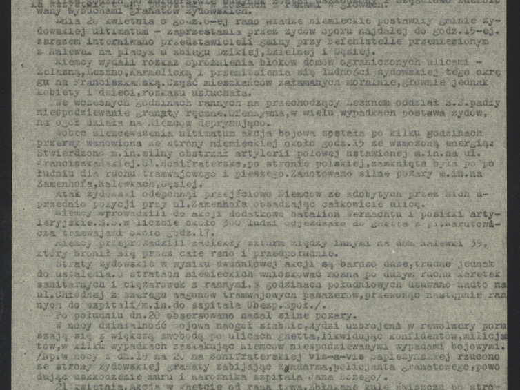 Raport Referatu Żydowskiego Żegota z 21 kwietnia 1943 r. Źródło: Archiwum Akt Nowych